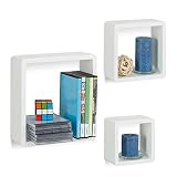 Relaxdays Wandregal Cube 3er Set, quadratische MDF Wandboards, belastbare Schweberegale für das Wohnzimmer, weiß, 10 x 27 x 27 cm