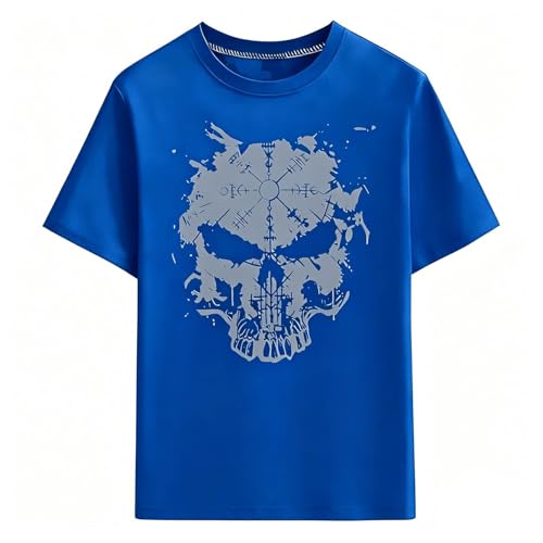 Caxndycing Maglietta vichinga da uomo, slim fit, estiva, con motivi di rune nordiche, per lo sport, casual, per il tempo libero, Blu, 3XL