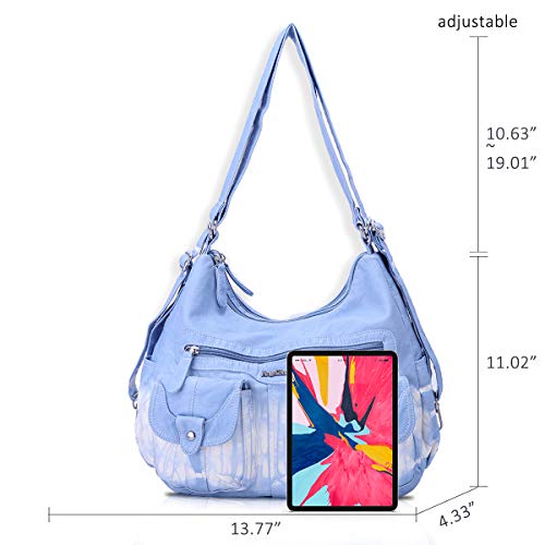 Angel Barcelo Women Multifunctional Soft Leather Handbag Purses Shoulder Hobo Messenger Crossbody Bag Lightblue #TOP1