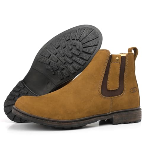 Botina Chelsea Nobuck de Camurça Bota Masculina de Elastico para Trabalho Couro Legitimo (Palha, BR,