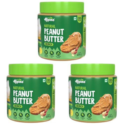 Image of ALPINO Natural Peanut Butter Crunch 400g - 100% Roasted Peanuts - 30g Protein, No Added Sugar & Salt, Gluten Free - Plant Based, Unsweetened Peanut Butter Crunchy - as Seen on Shark Tank India