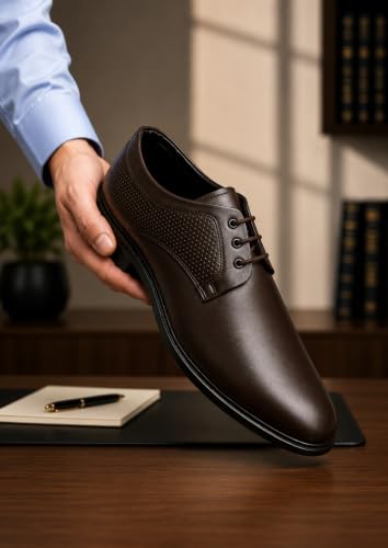 Image of Men's Formal Derby Shoes, Lace-Up, Micro-Perforated Panels, Cushioned Lining, Lightweight, for Suits, Blazers, and Wedding Tuxedos