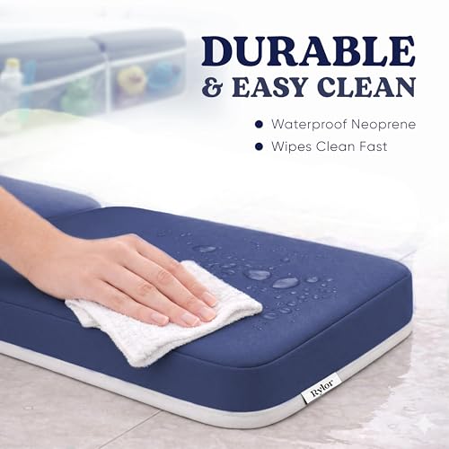 Image of Rylor Premium Baby Bath Kneeler Mat & Elbow Rest Pad Set - Comfortable Bath Kneeler and Elbow Kneeling Rest Pad for Parents, Extra Long 26'', 2.4'' Thick, Non-Slip Support for Easy Bath Time (Blue)