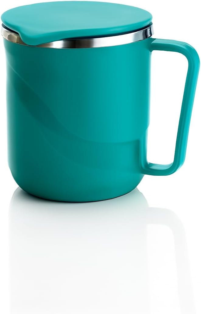 Insulated Stainless Steel Coffee Mug with Lid – 300ml Double Wall Tea & Milk Mug for Travel, Home, Office, Restaurant Stylish, Leakproof, Drinkware Gifts for Woman,Man(1 Pc, Teal)