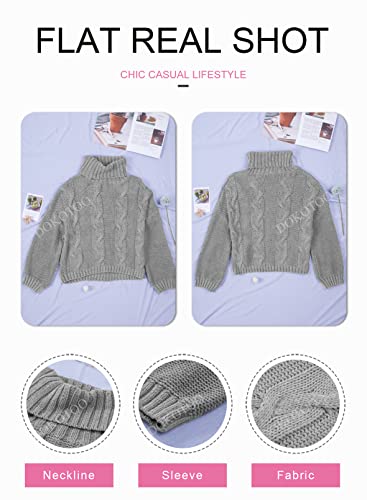 Dokotoo Women Winter Chunky Turtleneck High Neck Long Sleeve Cable Knit Sweaters Pullover Outerwear Grey S #TOP3
