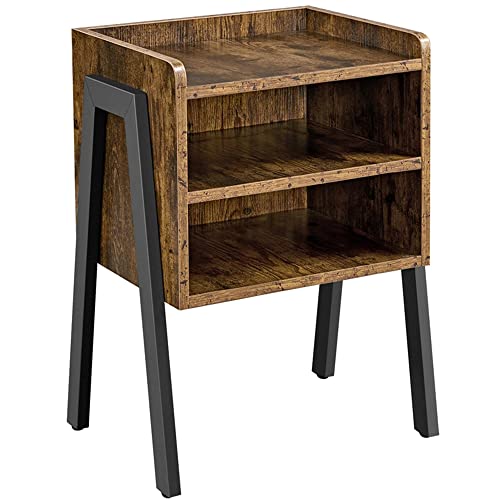 Yaheetech Bedside Table Industrial Stackable Nightstand 3-Tier End Table with Metal Frame, 2 Open Shelf Storages, 46x35x61cm