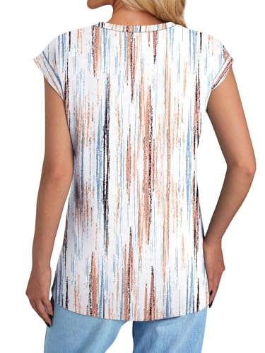 NORACORA Printed Tops for Teachers School Outfits Cap Sleeve Shirts for Women Spring Summer 2026 Fashion Clothing Trendy Shirt Early Fall Fashion Tie Dye Brown/Blue M — view 6