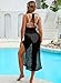 Pink Queen Women's Bikini Cover Up Fashion Backless Halter Swim Coverup Slim Bodycon Slit Crochet Summer Cruise Outfits Black L