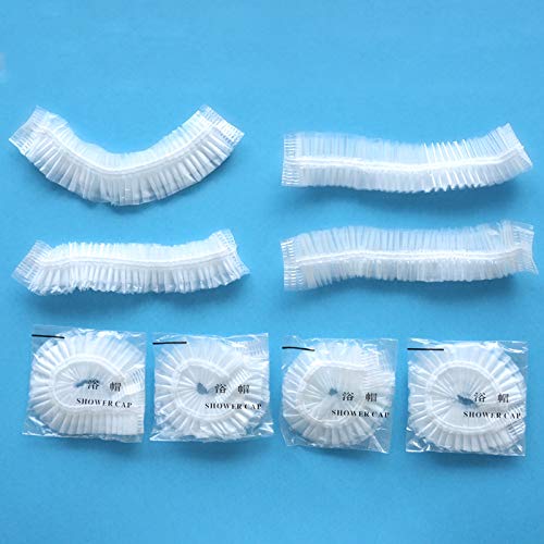 YIZIJIZI Disposable Shower Caps, 110Pcs Individually Packaged, Large&Thick Waterproof Shower Cap,Transparent Plastic Hair Processing Cap, Used in Home, Beauty Salon, Hotel,Food Service (white)