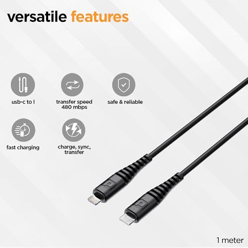 Image of Dubstep Blaze Stellar 22.5W Type C to Lightning Fast Data Charging Cable with Over 60K bend life, 70K insertion tested, Powerblitz technology, Overheat Protection (Black)