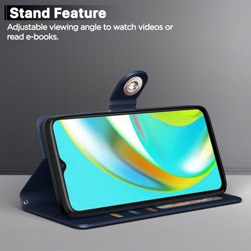 Image of Pikkme Flip Cover Leather Finish | Inside TPU with Card Pockets | Wallet Stand and Shock Proof | Complete Protection Button Flip Case for Realme C12 / Realme Narzo 20 / Narzo 30A / Realme C25 (Blue)