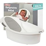 Nuby - Dr.Talbot’s Baignoire Bébé Dès la Naissance avec Support Antidérapant Intégré & Appui-Tête Souple - Baignoire Enfant Pour Douche & Bain Bébé - À Utiliser Partout - Blanc & Gris