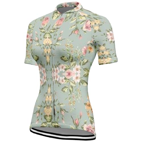 Hixingo Maillot de Ciclismo para Mujer, Verano Mujeres Ciclismo Jersey Manga Corta Bicicletas Ropa Mountain Bike Ourdoor Chaquetas Secado Rápido Transpirable (Estampados de Flores 5,4XL)