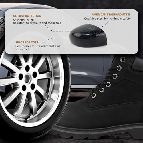 Image of Jacata Steel Toe Work Boots For Men Water Resistant Leather Men's Safety Shoes 6 inch Non Slip Rubber Industrial Construction Boot