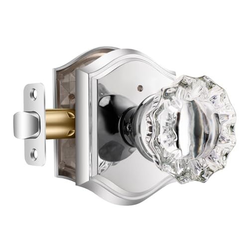 Polished Chrome Glass Door Knobs with Privacy Lock