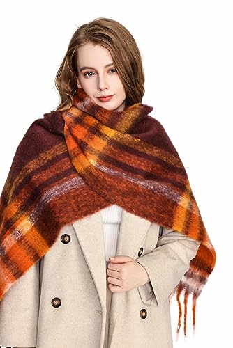 Yatemiole Women's Cashmere Stripes Warm Soft Scarf3