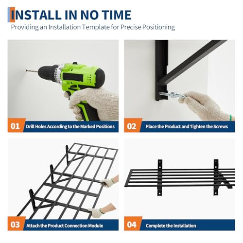 2 Pack 2x6 ft Garage Storage Shelving Wall Mounted, 1600 LBS Heavy Duty Storage Shelves, Folding Wall Shelve Garage Storage Rack Organization, Black Metal Storage Racks Units for Warehouse, Laundry