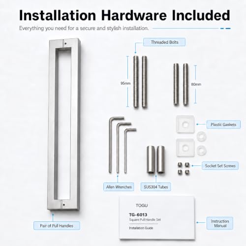 TOGU TG-6013 1200mm / 48 inches Square/Rectangle shape Push-Pull Stainless-Steel Door Handle for Entrance/Entry/Shower/Glass/Shop/Store, Interior/Exterior Barn & Gates - Brushed Stainless Steel Finish by TOGU - Used condition - Image 6