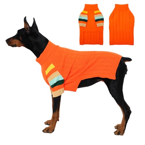 Image of Large Dog Sweater, Turtleneck Pullover with Sleeves, Orange, XXXL