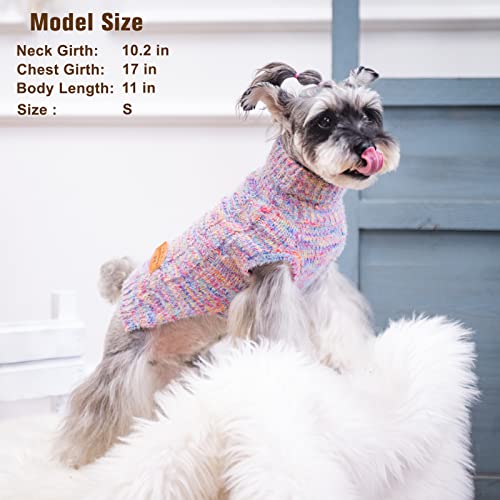 Beautyzoo Small Dog Sweater -Turtleneck Pullover Classic Cable Knit Fuzzy Winter Coat Dog Cold Weather Clothes For Small Medium Dogs Puppy Girl Boys(Rainbow Pink, S) #TOP5