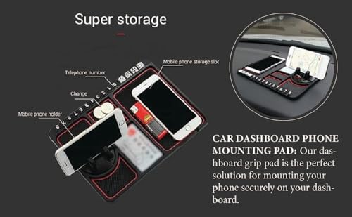 Image of Car Dashboard Anti-Slip with Mobile Phone Holder and Number Display Strip, Multi-Compartment Dashboard Organizer Pad (Car Phone Holder Mat)