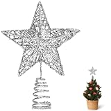 GXFCING Christbaumspitze Baumspitze Kleine Stern Glitzer 3D Metallic Weihnachtsbaumspitze Tannenbaum Spitze Stern für Weihnachtsbaum Christbaumschmuck 15 x 12cm (Silber, S)