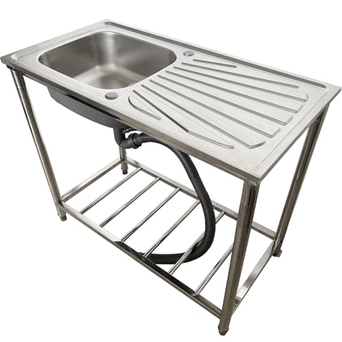 Lavelli da cucina a vasca singola, lavello autoportante per esterni, lavello da bar per ristorante, cucina, con tagliere, lavello per stazioni di preparazione, lavanderia, autoportante in acciaio inox