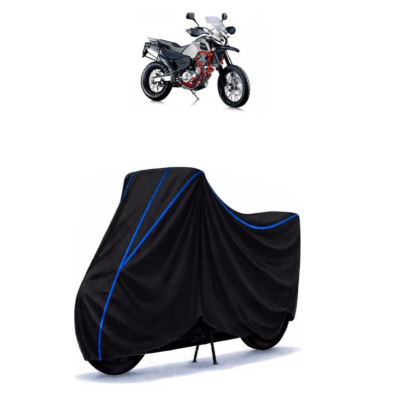 Image of SWM Superdual T STD BS4 Bike Cover Water Resistant Universal Motorcycle Rain | Heavy Duty UV Protection, Dust, Scratch Indoor Outdoor All Weather with Black Blue Piping Elastic