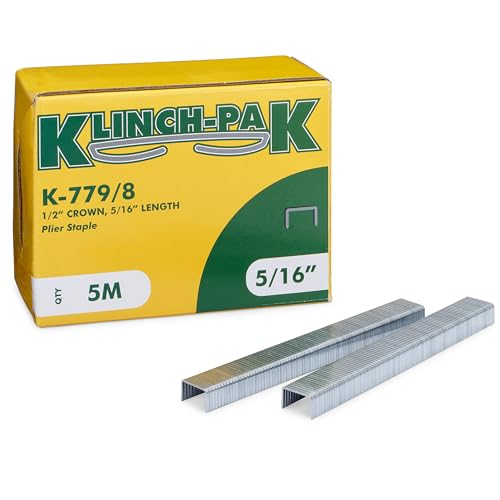 Klinch-Pak K-779/8, 5/16” Leg by 1/2" Wide Crown Heavy-Duty Galvanized Plier Staples, 5000 Per Package, for stapling Trays, Lids, Bags, Header Cards, Fastening End Caps and Container Inserts