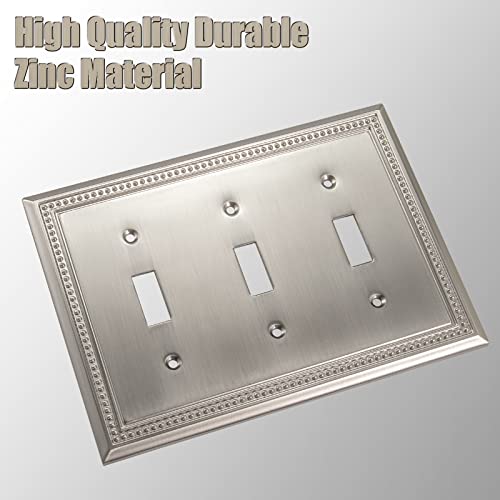 Image of Henne Bery Sunken Pearls Heavy Duty Decorative Wall Plate Switch Plate Outlet Cover (Triple Toggle, Satin Nickel)