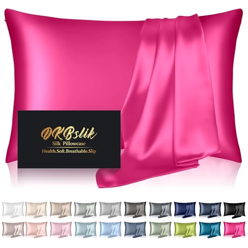 Silk Pillowcase for Hair and Skin, Mulberry Silk Pillow Cases King Size, Anti Acne Cooling Sleep Both Sides Natural Silk Satin Pillow Case Covers with Hidden Zipper, Gifts for Women Men, Hot Pink