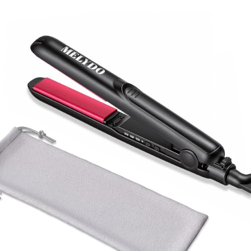 MELYDO Mini Flat Iron with 3 Heat Settings, 0.7-Inch Ceramic Travel Mini Hair Straightener for Short Hair and Bangs, 40-Second Fast Heat, Frizz Control, Auto Shut-Off and Dual Voltage (Black)