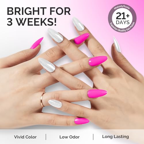 Image of MelodySusie Thick Gel Nail Polish Set- 2 Pcs 15ML Hot Pink & White Glitter Gel Polish Set Soak Off UV LED Christmas Gift for Women Nail Art Manicure Salon DIY Nail Design Decoration at Home