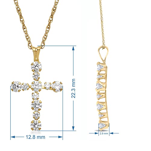 Jewelili 10K Yellow Gold Cross Pendant Necklace With 2Mm And 3Mm White Round Cubic Zirconia, 18" Gold Filled Rope Chain #TOP3
