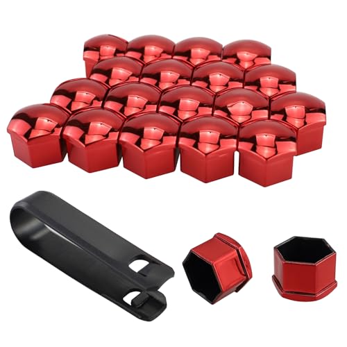 20 copricerchi universali, copridadi per pneumatici, tappi per dadi con strumento di rimozione per auto, copridadi esagonali, copridadi per ruote, copricerchi (rosso, 17 mm)