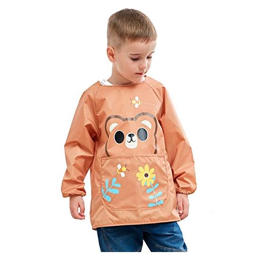 DAWNTUNG - Babero Impermeable para Bebé Niños con Mangas Largas Babi Infantil de Pintar Jugar Comer con Estampado Lindo Delantal de Pintura Escolar - 2-4 Años