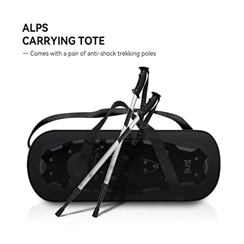 Alps 14/17/21/25/30 Inch Lightweight Snowshoes For Women Men Youth Kids, Light Weight Aluminum Alloy Terrain Snow Shoes With Pair Antishock Trekking Poles, Free Carrying Tote Bag (Black, 30'') #TOP4