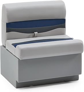 DeckMate Complete 28" Classic Pontoon Boat Seat Bench and Base - Gray, Blue and Charcoal