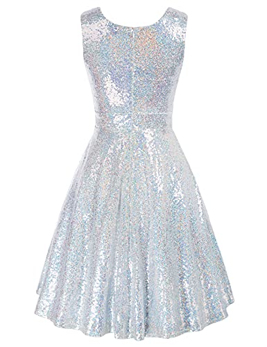 GRACE KARIN Sleeveless V-Neck Bridesmaid Swing Dress Knee Length Sliver Size M