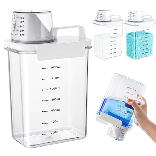 Waschmittel Aufbewahrung, 1800ml Luftdichter Waschmittelspender mit Messbecher, Waschpulver Aufbewahrung, Transparente Waschpulver Aufbewahrungsbox, für Waschmittel