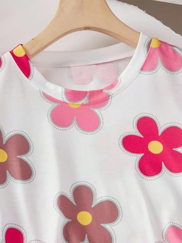 Image of TAGAS Girls Floral Printed Co-Ord Set | Half Sleeve Crop Top & Ribbed Wide Leg Palazzo Pants | Stylish Summer Outfit | Casual Wear top and pant |Set for Kids Girls
