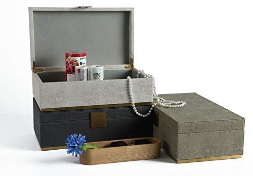 Ivory Faux Shagreen Leather Large Dresser Organizer, Desk's Top Organizer, Storage Box, Jewelry Box For Men's Accessories, Women's Cosmetic (Ivory, 14X8.3 Inch) #TOP3