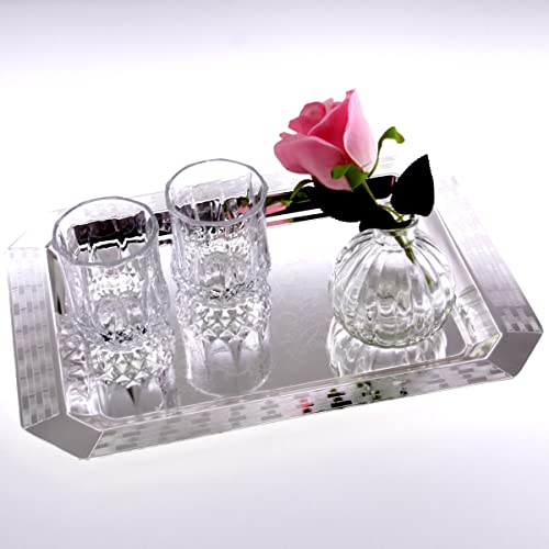 Maro Megastore (Pack Of 5) 14 Inch X 9.8 Inch Octagonal Chrome Plated Silver Serving Tray Stylish Design Floral Engraved Edge Decorative Party Birthday Wedding Buffet Wine Platter Plate Cc-1508 #TOP3