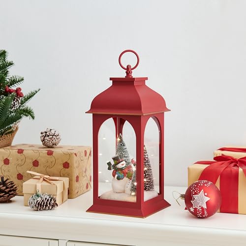 Diorama de Navidad en farol iluminado pequeño con diseño de muñeco de nieve 4