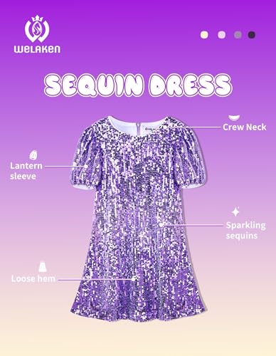 WELAKEN Girls Ombre Sequin Dress Sparkly Fancy Short Puff Sleeves Gradient Party Dress