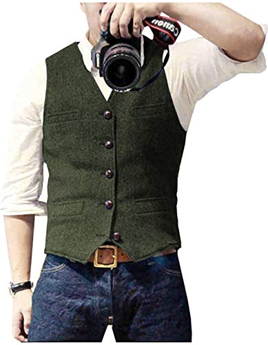 Image of Ceehuteey Mens Suit Vest Waistcoat Tweed Retro V Neck Wool Herringbone for Prom