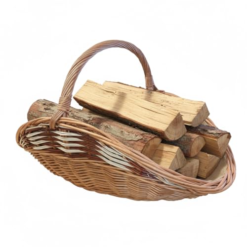 Panier en Osier pour Bois avec Toile de Jute 60 x 34 cm | Rangement de Cheminée | Panier à Bûches