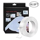 16.5 FT NanoTape,Traceless Washable Adhesive Tape，Traceless Transparent Gel Mat Tape Double Sided Adhesive Grip Tape for Fixing Carpet for Home Wall Room Office Decor Phones Pictures Household