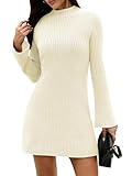 Picture of COCCKO Winter Dresses for Women 2025 Trendy Long Sleeve Turtle Neck Mini Bodycon Sweater Dress White S