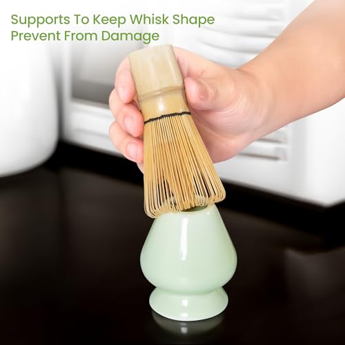 Matcha Whisk Set and Bowl, Matcha Making Kit Whisk, Bowl With Spout, Sifter, Ceramic Whisk Holder, Spoon Japanese Tea Powder Starter Tools For Ceremony Gift (Green, 9 Pack)